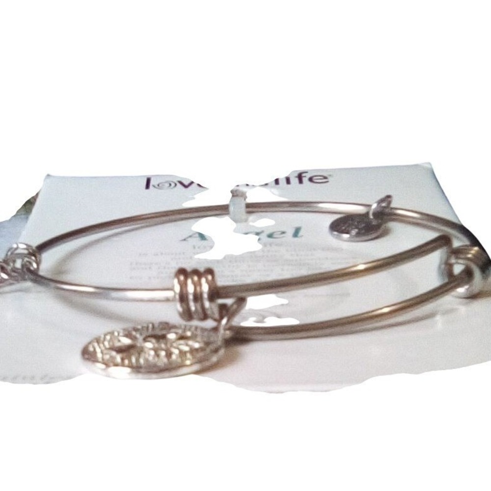 Love This Life Angel Stainless Steel Adjustable Bangle Bracelet Genuine Stone - Picture 4 of 8
